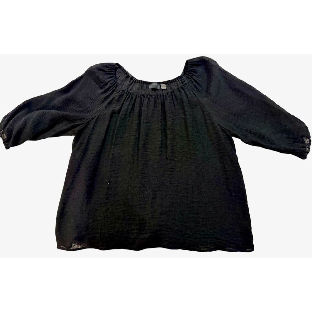 Tahari Black Blouse Small Balloon Sleeve Lightweight Semi Sheer Top Small/Petite - Picture 3 of 5